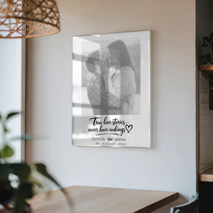 Personalisiertes Acrylglas Bild Paare mit Namen True Love Stories Foto Schwarz Weiß