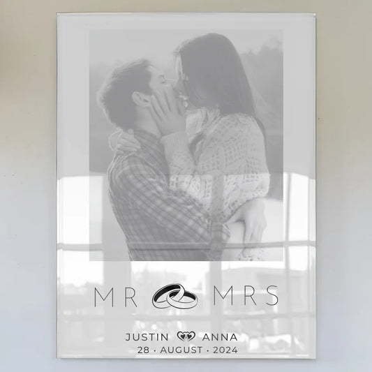 Acrylglas Bild personalisiert Foto Paare mit Namen Mr & Mrs