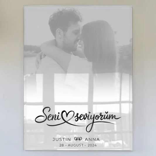 Personalisiertes Acrylglas Bild Paare Foto Black & White Senioren Seviyorum mit Namen