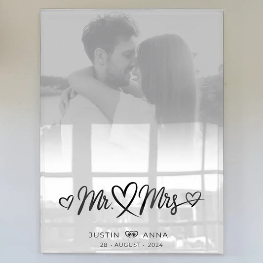 Personalisiertes Acrylglas Bild Mr & Mrs Paare Foto Schwarz Weiß
