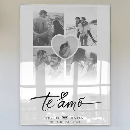 Acrylglas Bild personalisiert Paare Fotocollage 5 Fotos Te Amo mit Namen