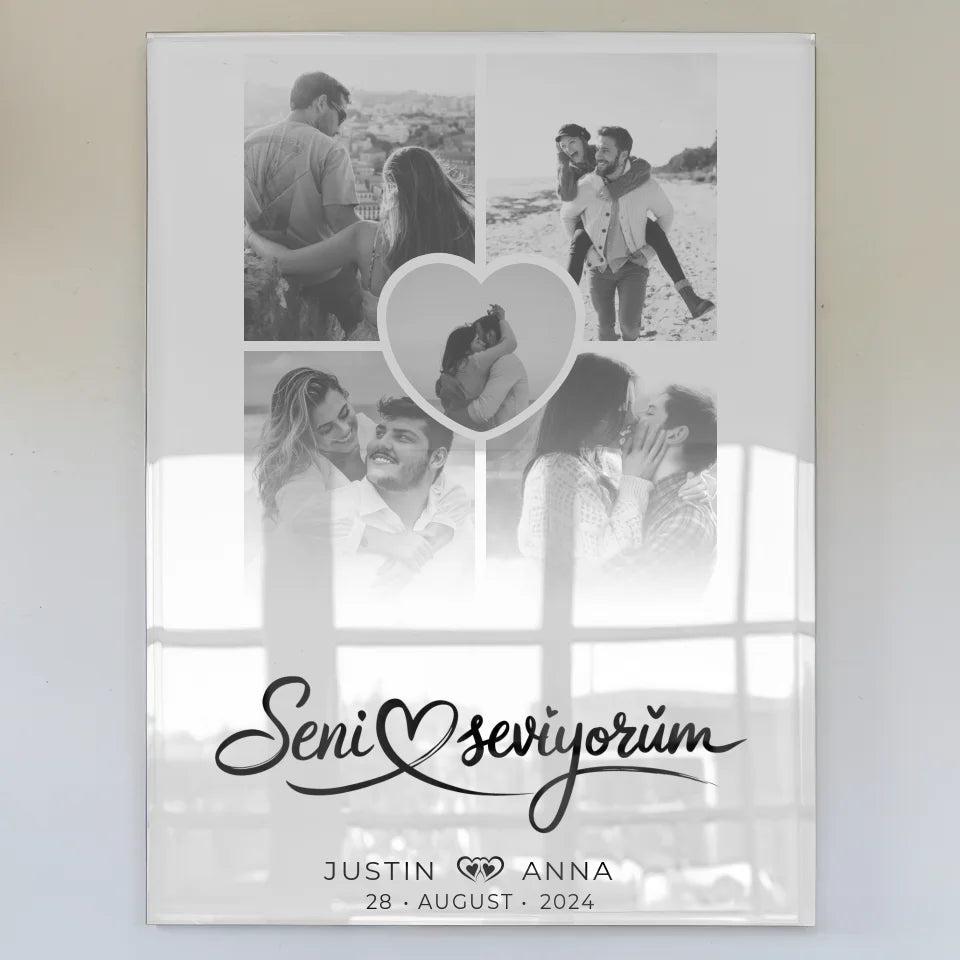 Personalisiertes Acrylglas Bild Fotocollage 5 Fotos für Paare Seni Seviyorum