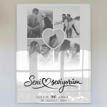Personalisiertes Acrylglas Bild Fotocollage 5 Fotos für Paare Seni Seviyorum