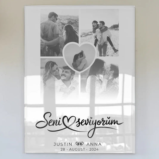 Personalisiertes Acrylglas Bild Fotocollage 5 Fotos für Paare Seni Seviyorum