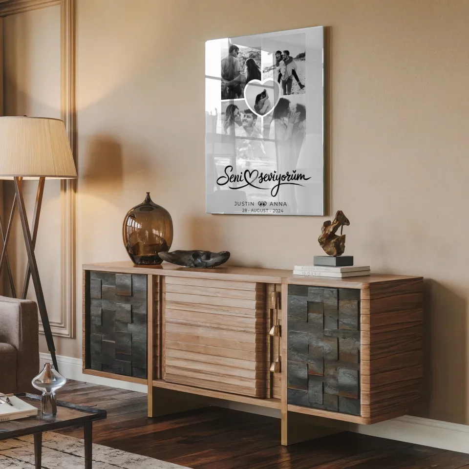 Personalisiertes Acrylglas Bild Fotocollage 5 Fotos für Paare Seni Seviyorum