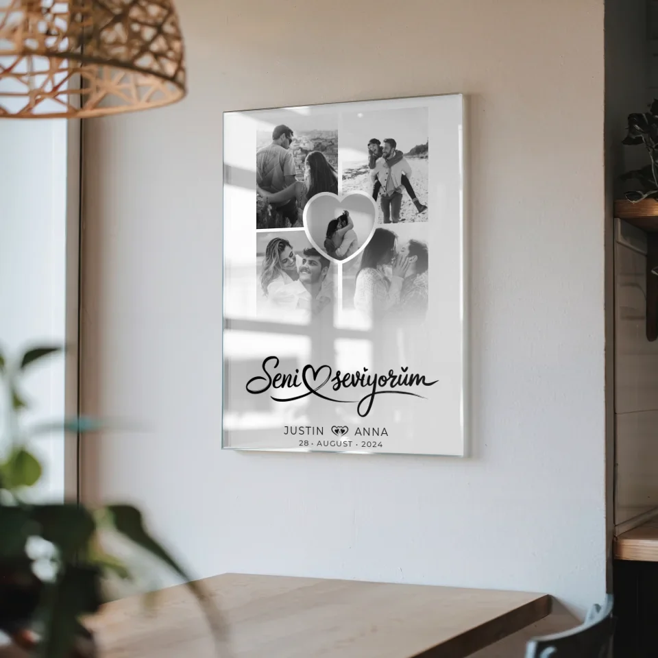 Personalisiertes Acrylglas Bild Fotocollage 5 Fotos für Paare Seni Seviyorum