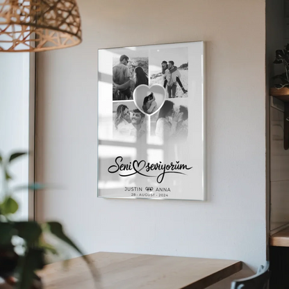Personalisiertes Acrylglas Bild Fotocollage 5 Fotos für Paare Seni Seviyorum