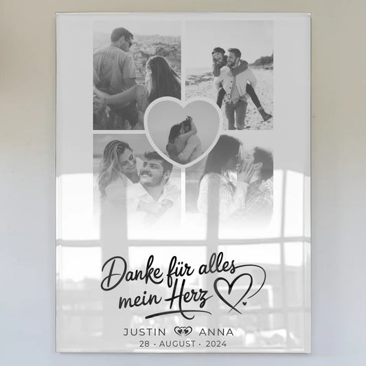 Personalisiertes Acrylglas Bild Paare Fotocollage 5 Fotos Danke Für Alles Mein Herz mit Namen und Datum