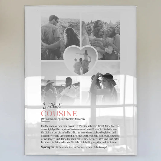 Personalisiertes Acrylglas Bild Definition Cousine 5 Fotos Black & White mit Name