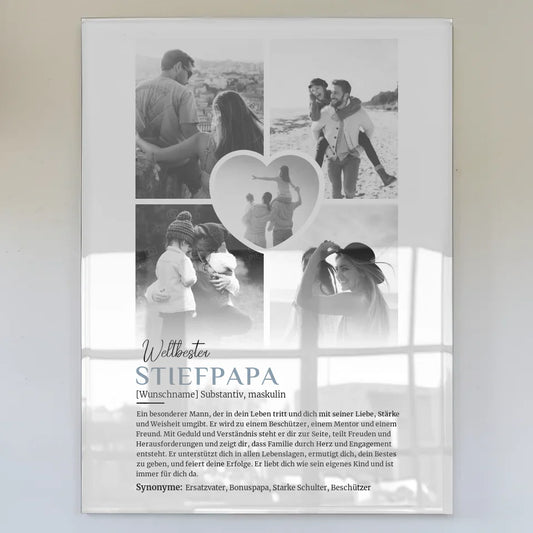 Personalisiertes Acrylglas Bild Definition Stiefpapa 5 Fotos Black & White mit Name