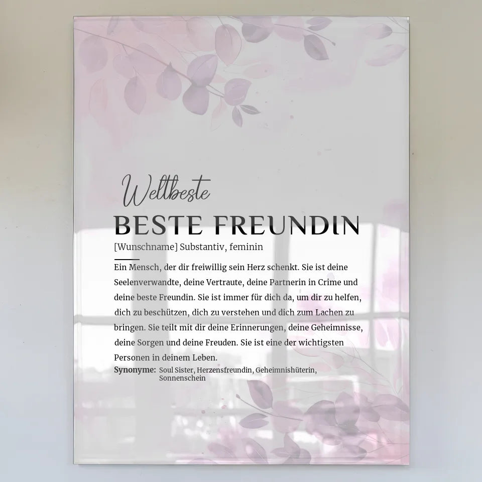 personalisiertes acrylglas bild beste freundin pink rosa floral mit name Definitions Designs 1