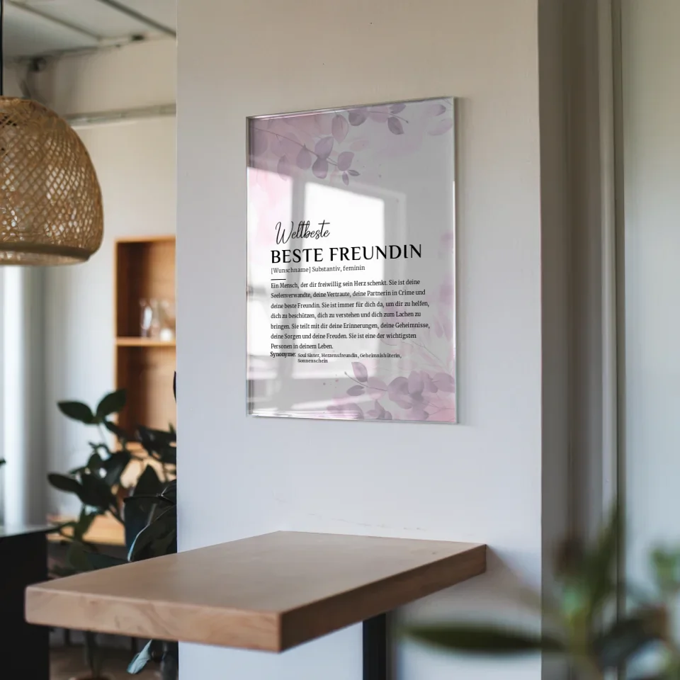 Personalisiertes Acrylglas Bild Beste Freundin Pink Rosa Floral mit Name