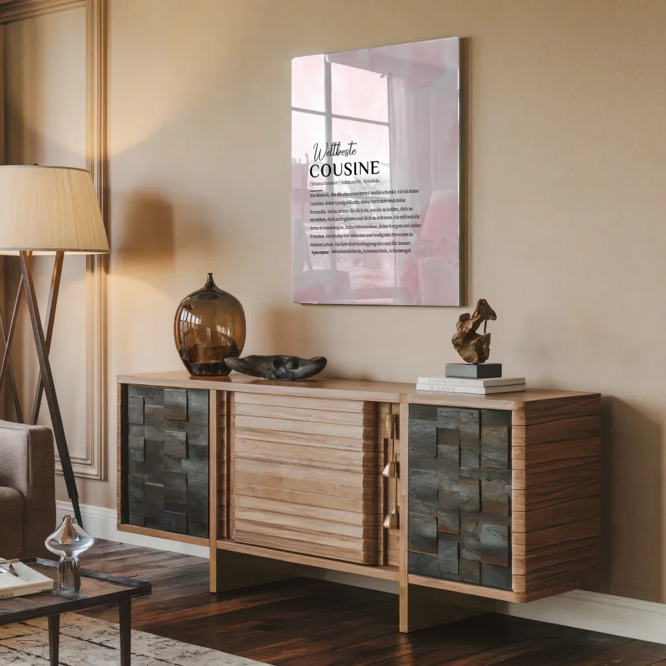 Personalisiertes Acrylglas Bild Definition Cousine Rosa Aquarell