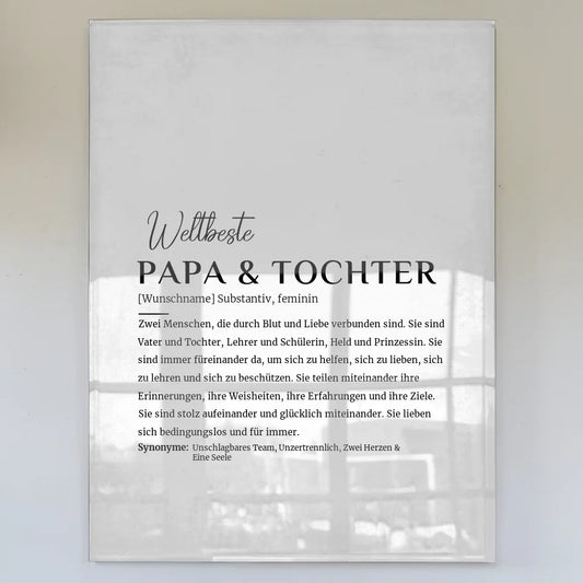 Personalisiertes Acrylglas Bild Definition Papa & Tochter Grau Vintage mit Name