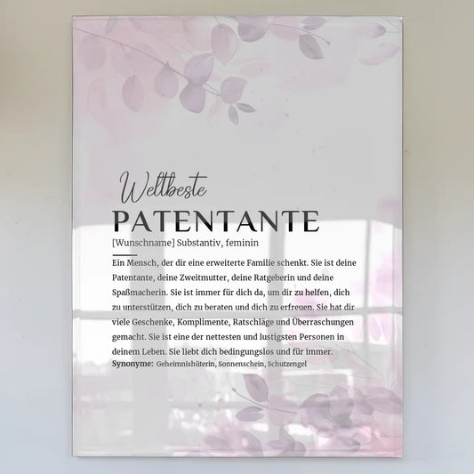 personalisiertes acrylglas bild definition patentante pink rosa floral Definitions Designs 1