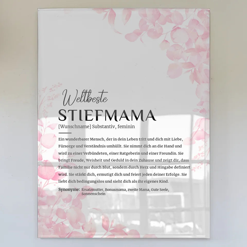 personalisiertes acrylglas bild stiefmama rosa floral mit name Definitions Designs 1