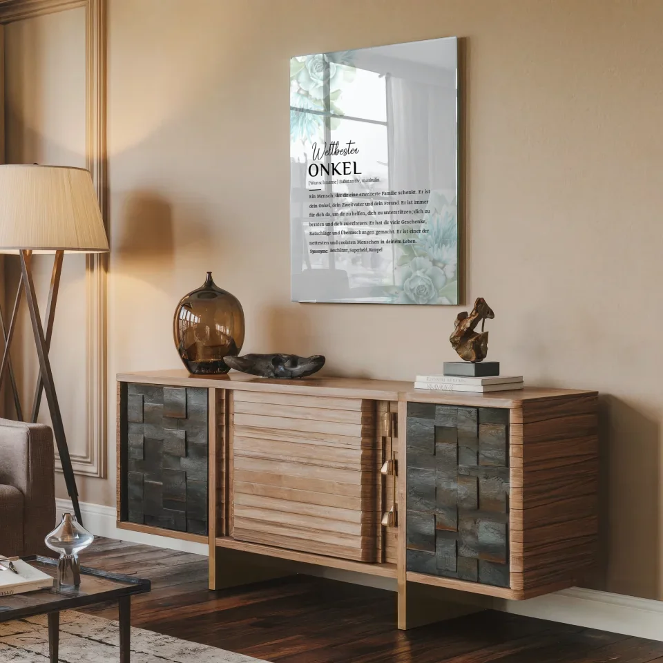 Personalisiertes Acrylglas Bild Definition Onkel Floral Blau mit Name