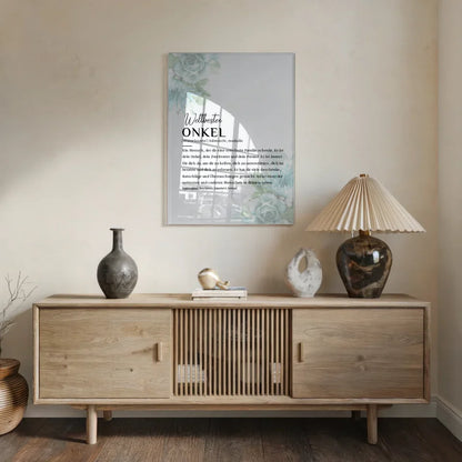 Personalisiertes Acrylglas Bild Definition Onkel Floral Blau mit Name