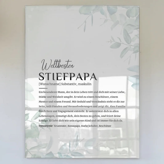 Personalisiertes Acrylglas Bild Definition Stiefpapa Eukalyptus Stil