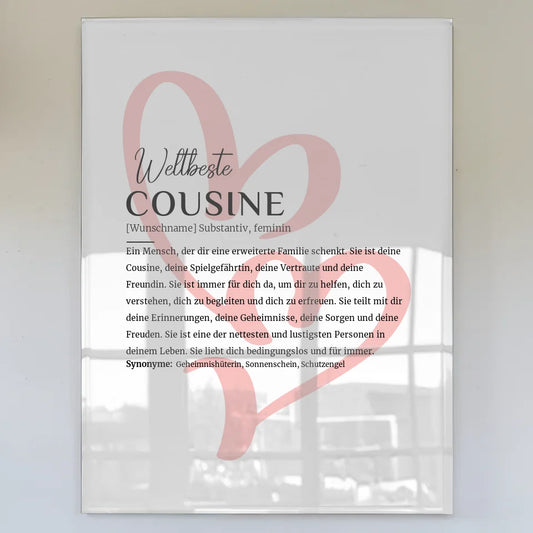 Personalisiertes Acrylglas Bild Definition Cousine mit Name Zwei Herzen