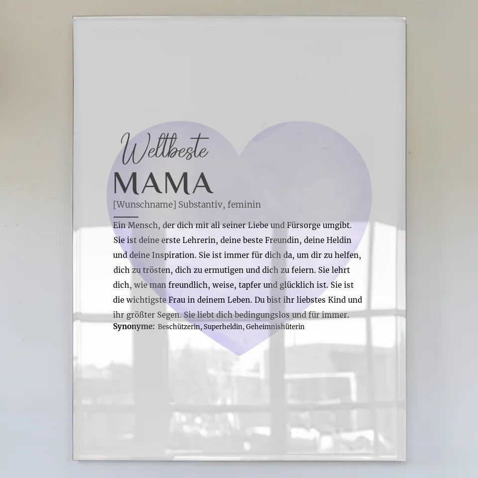 Acrylglas Bild personalisiert Definition Mama mit Namen Wasserfarben Herz Lila
