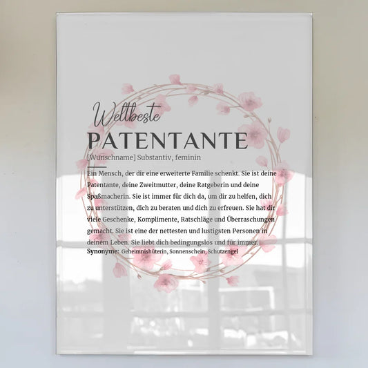 personalisiertes acrylglas bild definition patentante mit name blutenkranz Definitions Designs 1