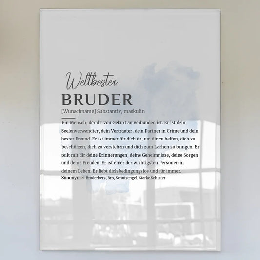 Personalisiertes Acrylglas Bild Definition Bruder mit Name Pinsel Klecks Blau