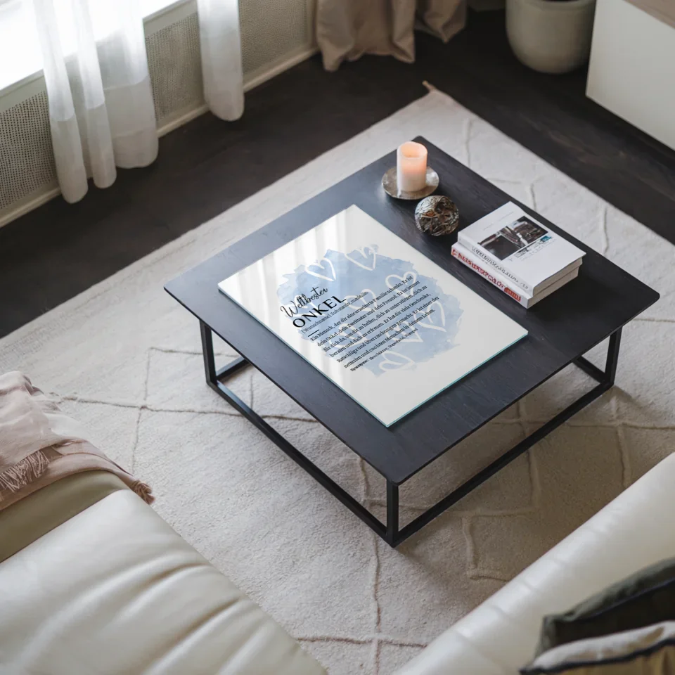 Personalisiertes Acrylglas Bild Definition Onkel mit Name Herzchen blau