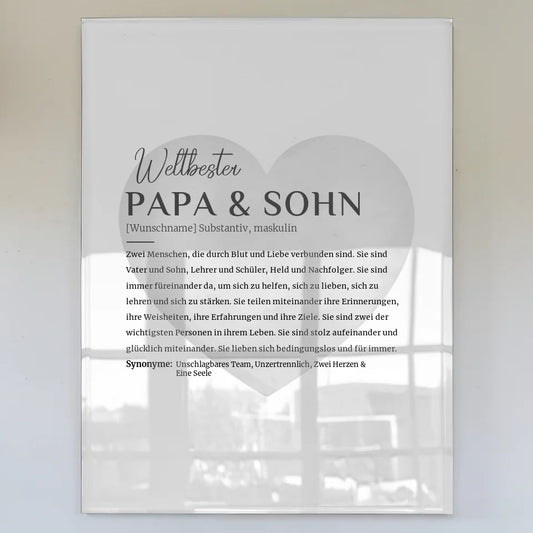 Personalisiertes Acrylglas Bild Definition Papa & Sohn mit Name Wasserfarben Herz Grau