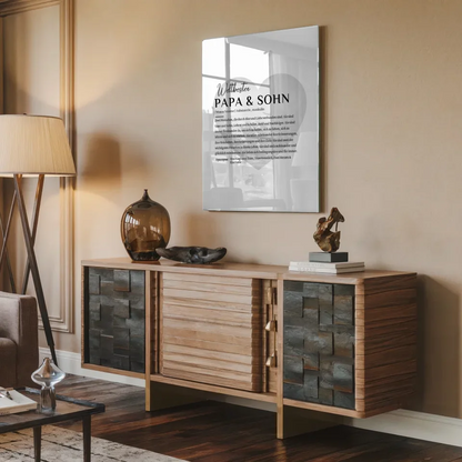 Personalisiertes Acrylglas Bild Definition Papa & Sohn mit Name Wasserfarben Herz Grau