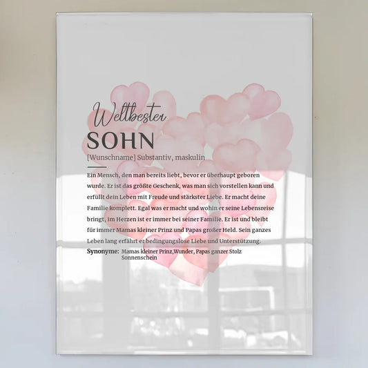Acrylglas Bild personalisiert Definition Sohn mit Name Ballonherzen