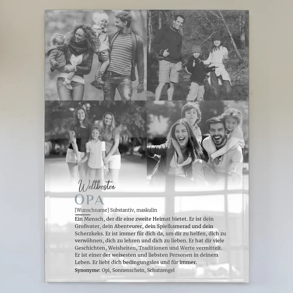 Personalisiertes Acrylglas Bild Definition Opa mit 4 Fotos und Name