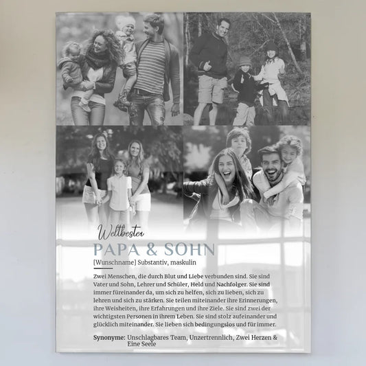Acrylglas Bild personalisiert Definition Papa & Sohn 4 Fotos mit Name