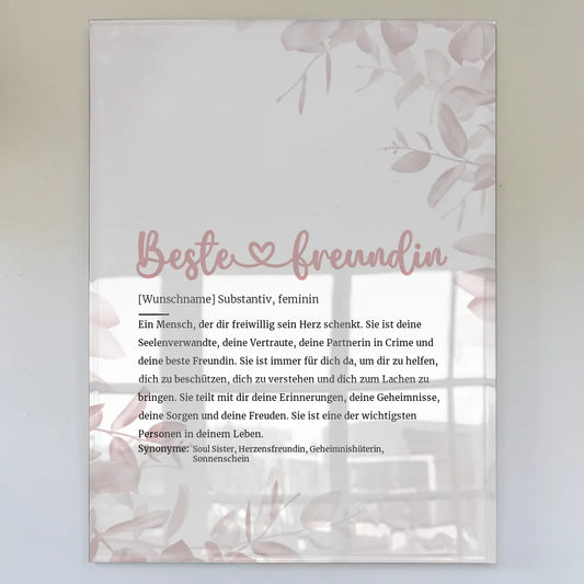 Personalisiertes Acrylglas Bild Beste Freundin Herz mit Name Definition