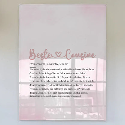 Personalisiertes Acrylglas Bild Definition Beste Cousine Herz mit Name