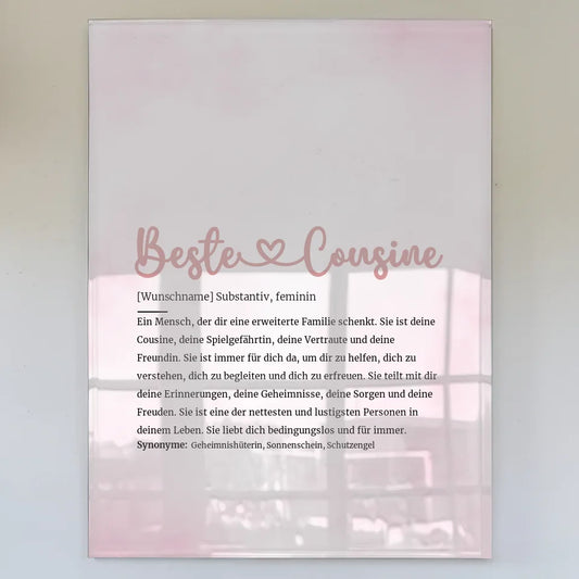 Personalisiertes Acrylglas Bild Definition Beste Cousine Herz mit Name