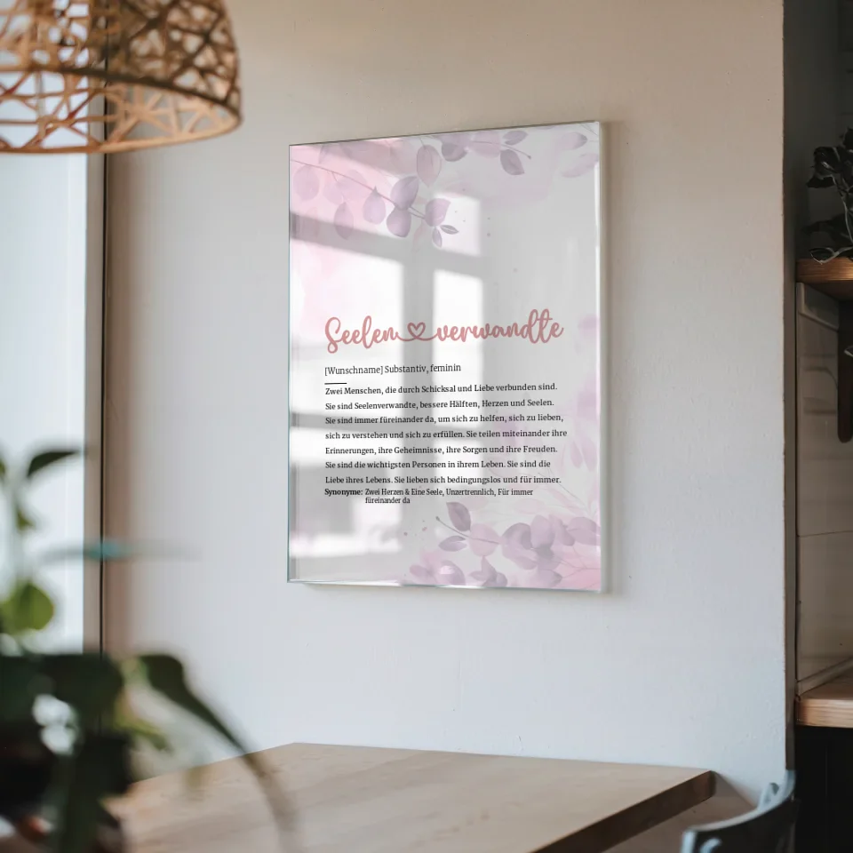 Personalisiertes Acrylglas Bild Definition Seelenverwandte Herz mit Name