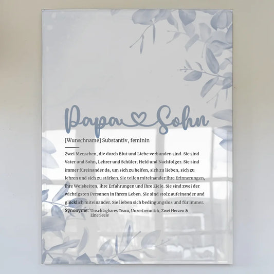 Personalisiertes Acrylglas Bild Definition Papa Sohn Herz mit Name