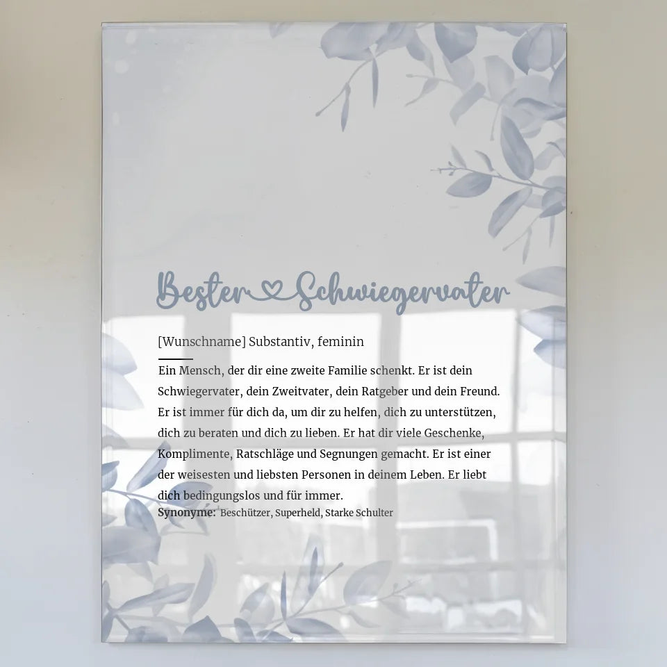 Personalisiertes Acrylglas Bild Bester Schwiegervater Herz mit Name