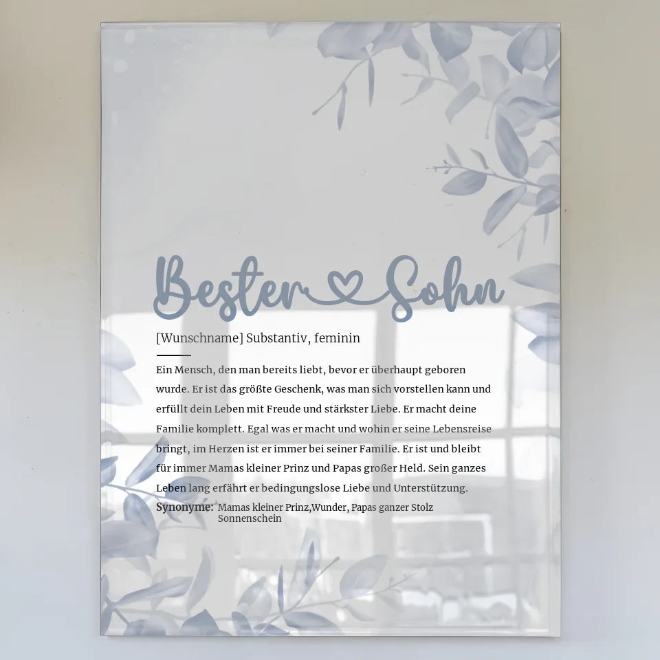 Personalisiertes Acrylglas Bild Definition Bester Sohn mit Name Herz