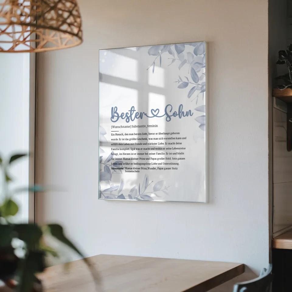 Personalisiertes Acrylglas Bild Definition Bester Sohn mit Name Herz