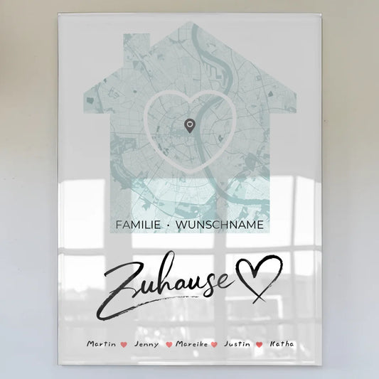 personalisiertes acrylglas bild stadtkarte familien zuhause herz haus Familiendesign mit Stadtkarte 1