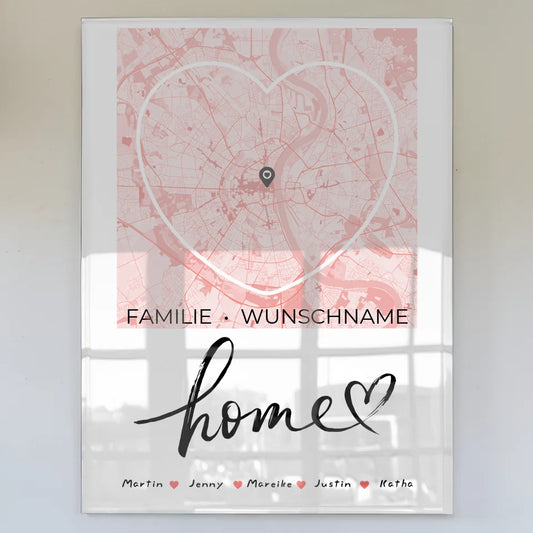 personalisiertes acrylglas bild familie mit stadtkarte in herzform home Familiendesign mit Stadtkarte 1