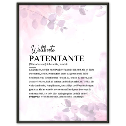 Personalisiertes Poster Definition Patentante Pink Rosa Floral mit Name 1