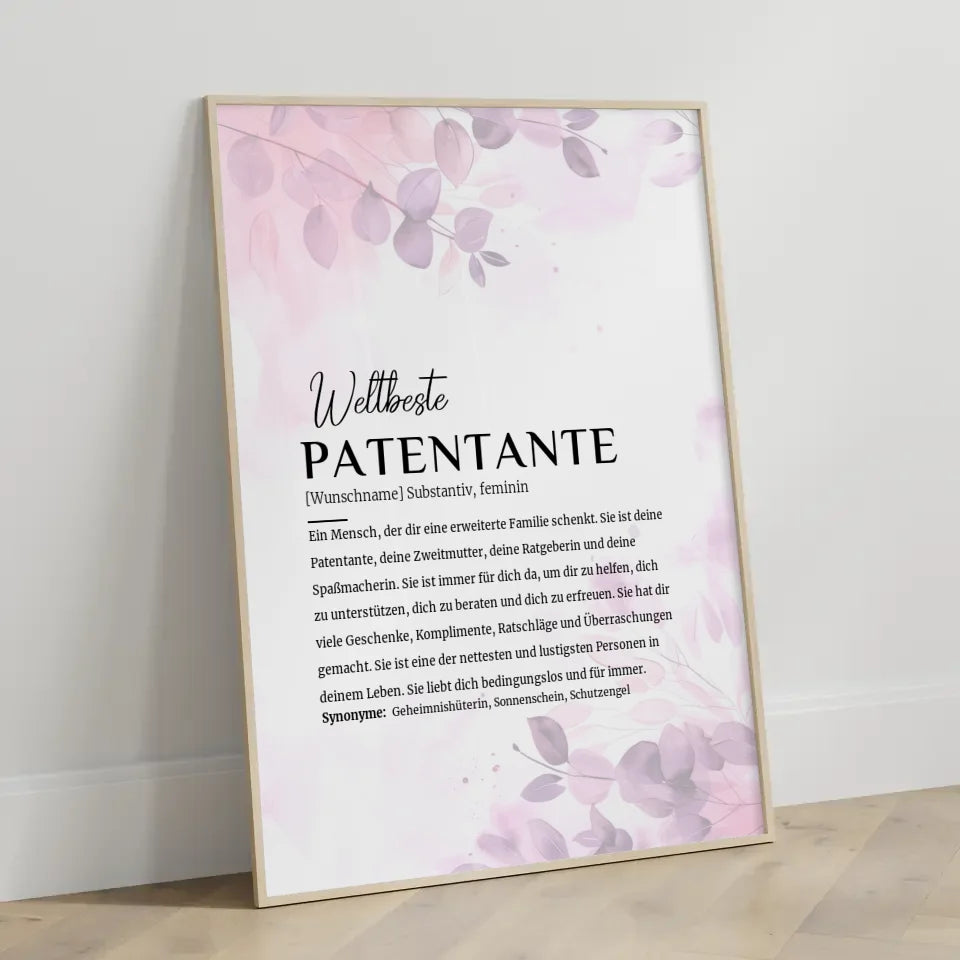 personalisiertes poster definition patentante pink rosa floral mit name 3