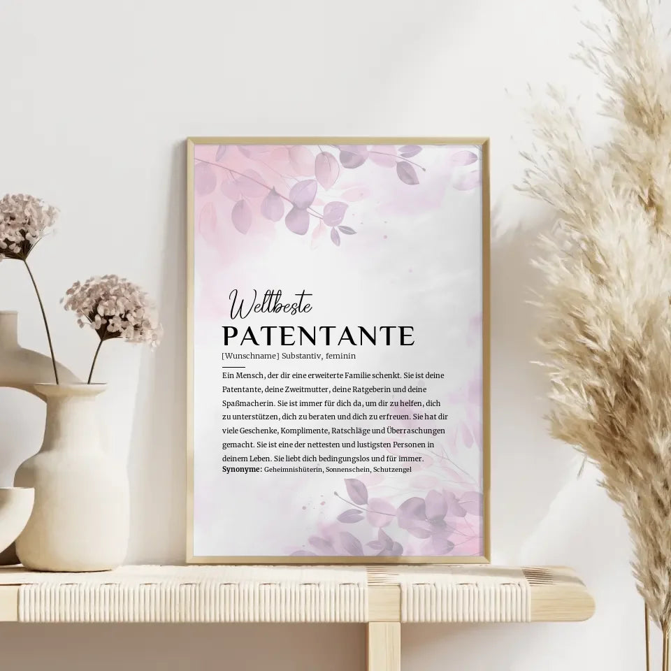 Personalisiertes Poster Definition Patentante Pink Rosa Floral mit Name 4