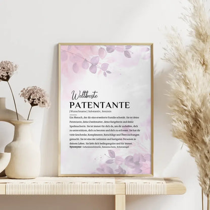 Personalisiertes Poster Definition Patentante Pink Rosa Floral mit Name 4