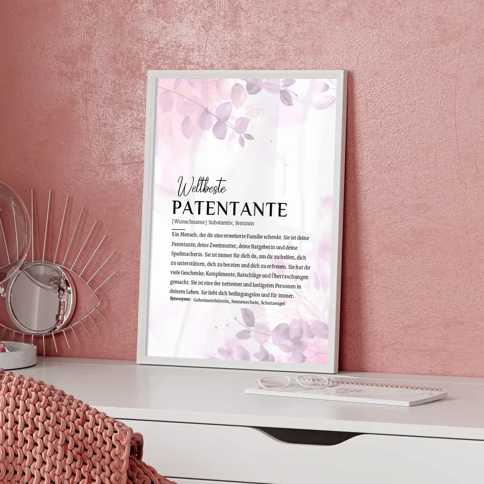 personalisiertes poster definition patentante pink rosa floral mit name 5