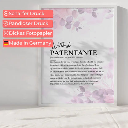 Personalisiertes Poster Definition Patentante Pink Rosa Floral mit Name 6