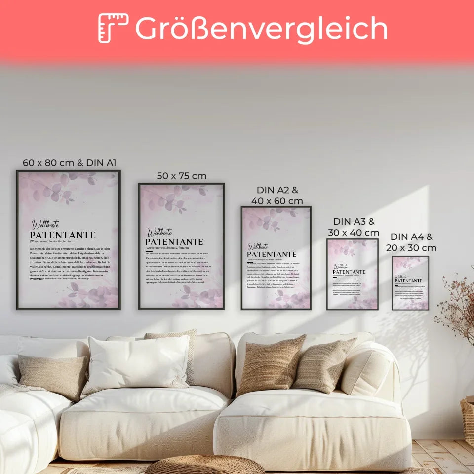 Personalisiertes Poster Definition Patentante Pink Rosa Floral mit Name 7